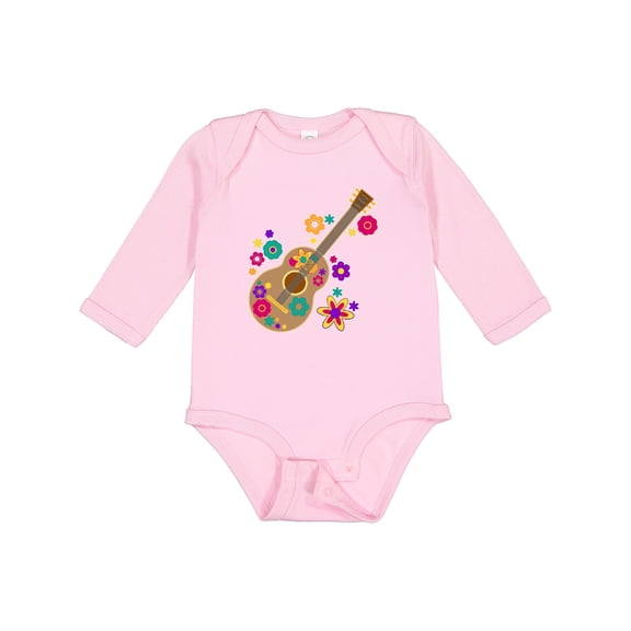 Inktastic Acoustic Guitar with Colorful Flowers Boys or Girls Long Sleeve Baby Bodysuit