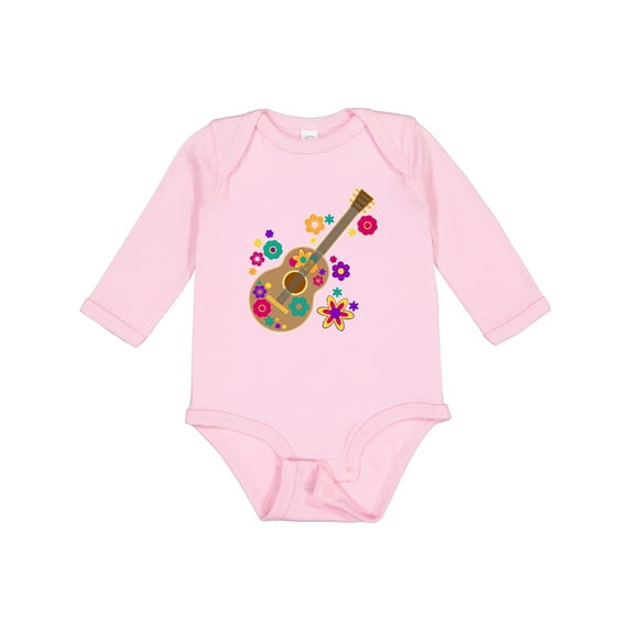 Inktastic Acoustic Guitar with Colorful Flowers Boys or Girls Long Sleeve Baby Bodysuit