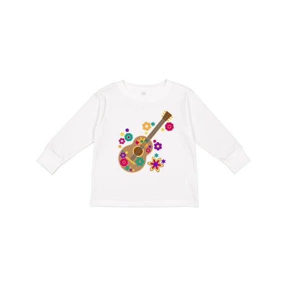Inktastic Acoustic Guitar with Colorful Flowers Boys or Girls Long Sleeve Toddler T-Shirt