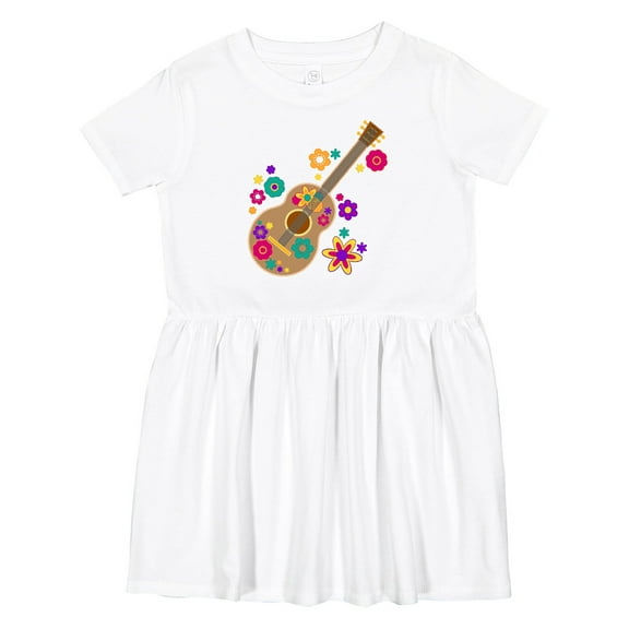 Inktastic Acoustic Guitar with Colorful Flowers Girls Toddler Dress