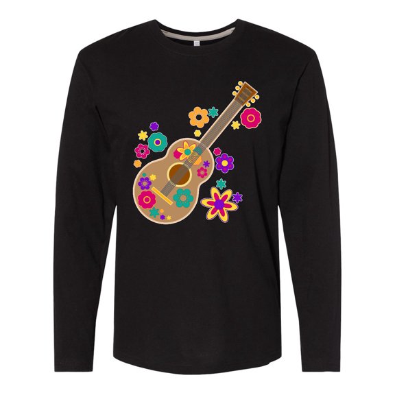Inktastic Acoustic Guitar with Colorful Flowers Long Sleeve T-Shirt