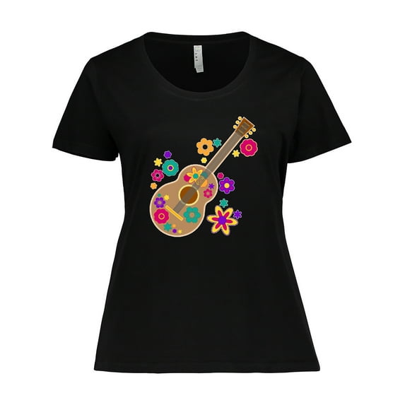 Inktastic Acoustic Guitar with Colorful Flowers Women's Plus Size T-Shirt