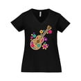 thumbnail image 1 of Inktastic Acoustic Guitar with Colorful Flowers Women's Plus Size V-Neck T-Shirt, 1 of 5