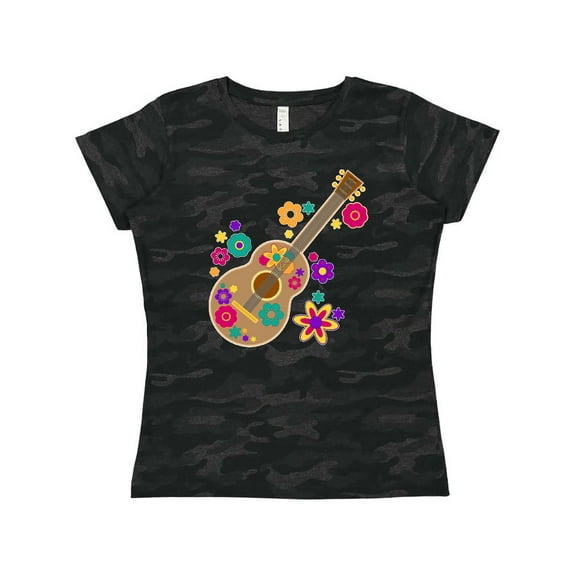 Inktastic Acoustic Guitar with Colorful Flowers Women's T-Shirt