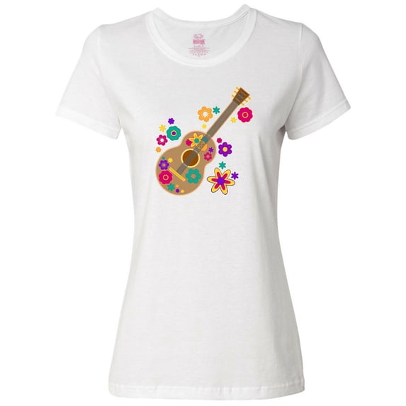 Inktastic Acoustic Guitar with Colorful Flowers Women's T-Shirt