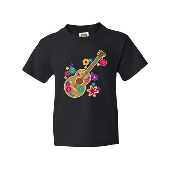 Inktastic Acoustic Guitar with Colorful Flowers Youth T-Shirt