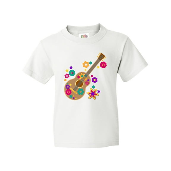 Inktastic Acoustic Guitar with Colorful Flowers Youth T-Shirt