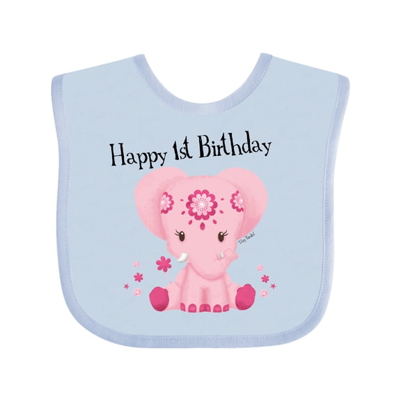 Inktastic Aditi 1st Birthday Elephant Pink Cute Boys or Girls Baby Bib