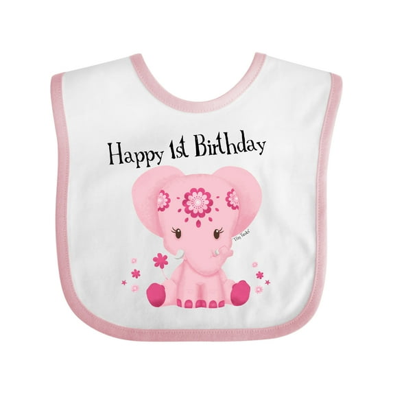 Inktastic Aditi 1st Birthday Elephant Pink Cute Boys or Girls Baby Bib