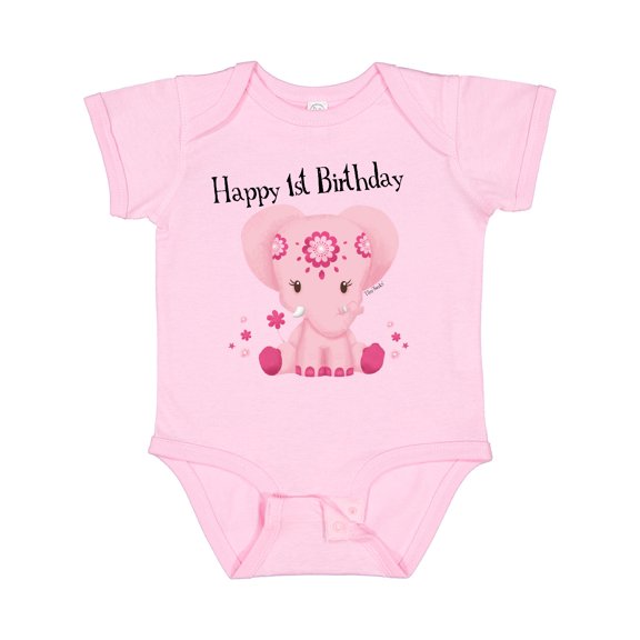 Inktastic Aditi 1st Birthday Elephant Pink Cute Boys or Girls Baby Bodysuit