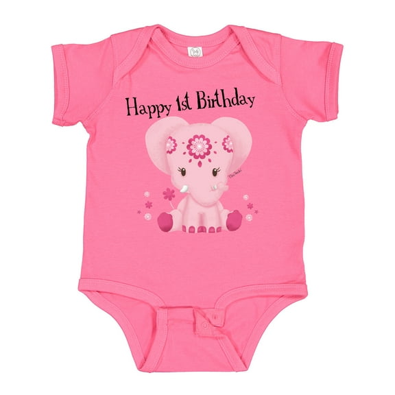 Inktastic Aditi 1st Birthday Elephant Pink Cute Boys or Girls Baby Bodysuit