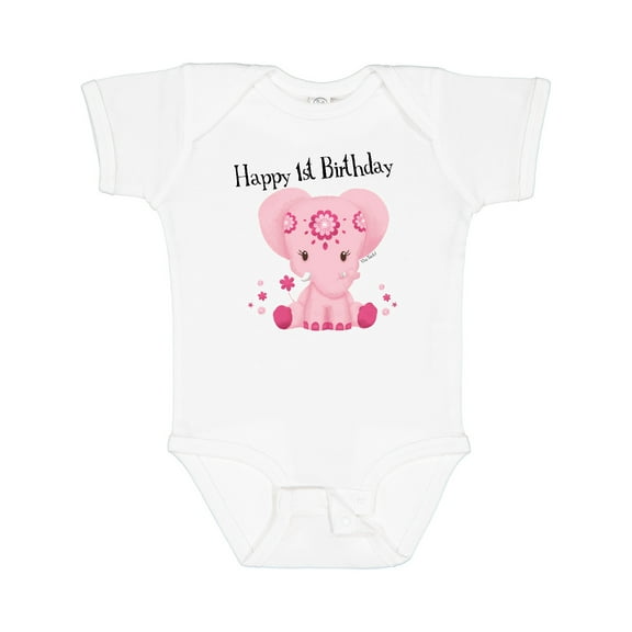 Inktastic Aditi 1st Birthday Elephant Pink Cute Boys or Girls Baby Bodysuit
