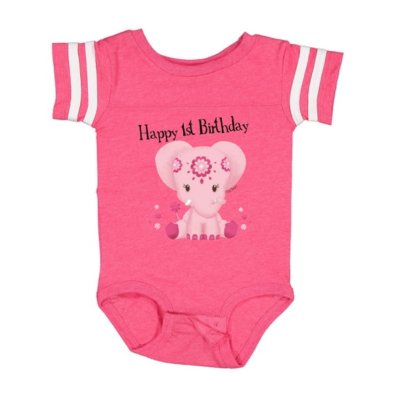 Inktastic Aditi 1st Birthday Elephant Pink Cute Boys or Girls Baby Bodysuit