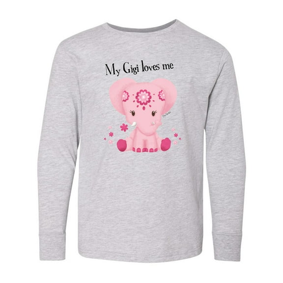 Inktastic Aditi My Gigi loves me Pink Elephant beautiful Long Sleeve Youth T-Shirt