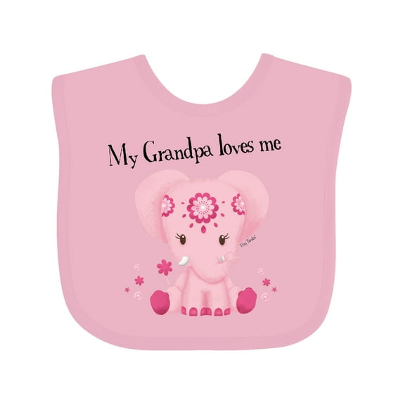 Inktastic Aditi My Grandpa Loves Me Pink Elephant Beautiful Girls Baby Bib