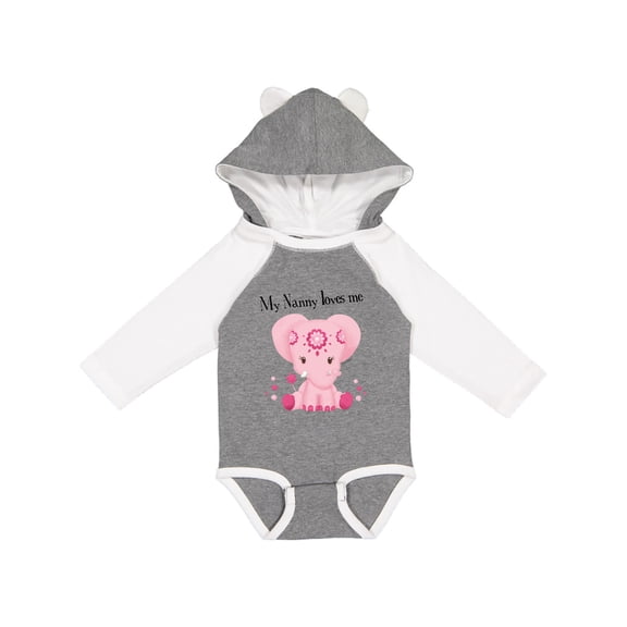 Inktastic Aditi My Nanny loves me Pink Elephant beautiful Girls Long Sleeve Baby Bodysuit