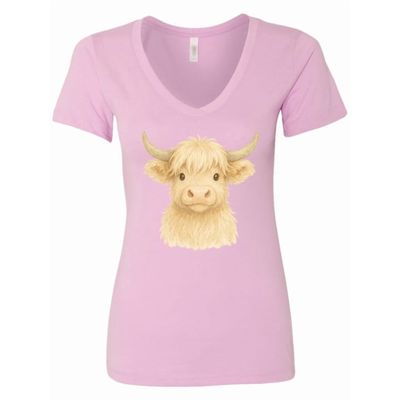 Inktastic Adorable Highland Cow Charm Women's V-Neck T-Shirt