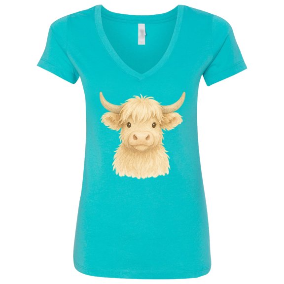 Inktastic Adorable Highland Cow Charm Women's V-Neck T-Shirt