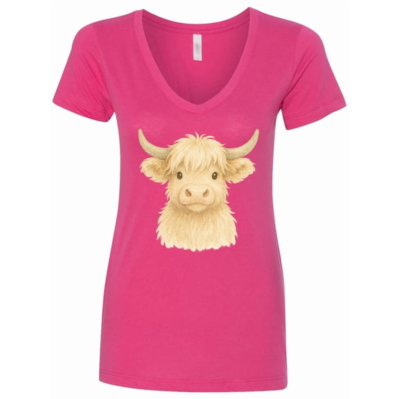 Inktastic Adorable Highland Cow Charm Women's V-Neck T-Shirt