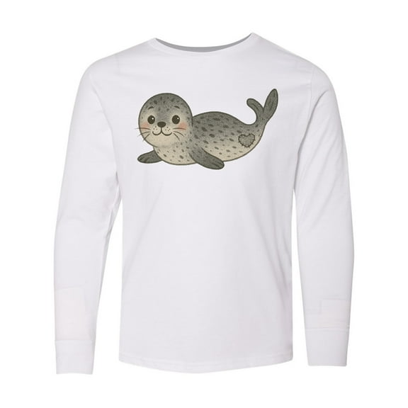 Inktastic Adorable Seal Illustration Cute Animal Art Long Sleeve Youth T-Shirt