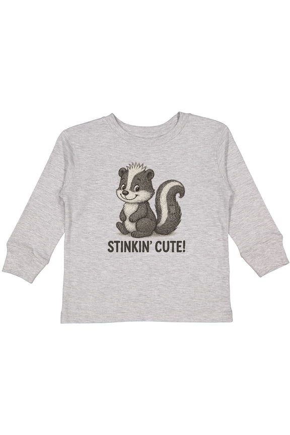 Adorable Skunk 'stinkin' Cute' Graphic Boys or Girls Long Sleeve Toddler T-Shirt