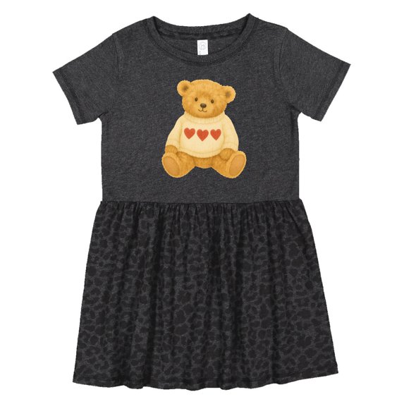 Inktastic Adorable Vintage Bear Sweater with Hearts Girls Toddler Dress