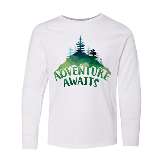 Inktastic Adventure Awaits Hiking, Camping Long Sleeve Youth T-Shirt