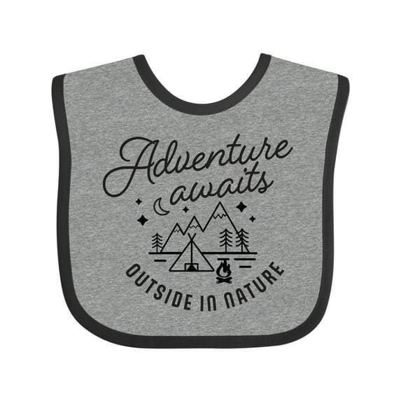 Inktastic Adventure Awaits Outside in Nature with Tent and Mountains Boys or Girls Baby Bib