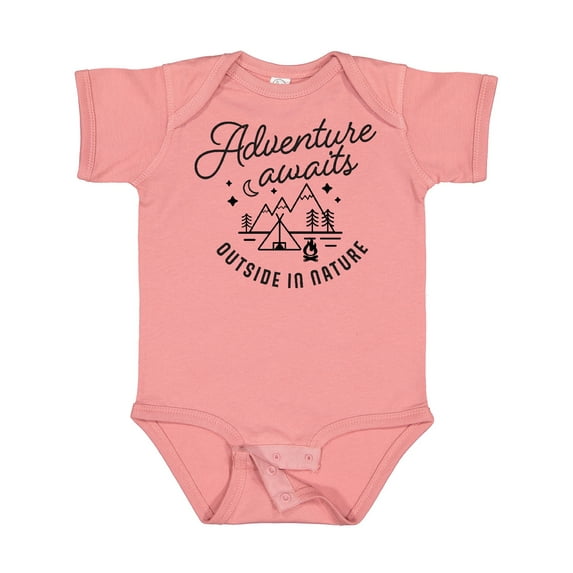 Inktastic Adventure Awaits Outside in Nature with Tent and Mountains Boys or Girls Baby Bodysuit