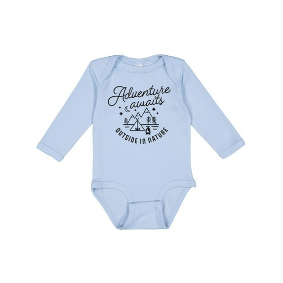 Inktastic Adventure Awaits Outside in Nature with Tent and Mountains Boys or Girls Long Sleeve Baby Bodysuit