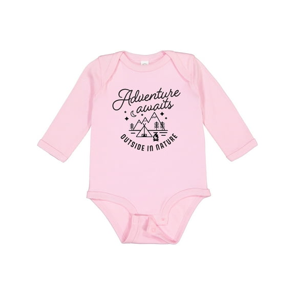 Inktastic Adventure Awaits Outside in Nature with Tent and Mountains Boys or Girls Long Sleeve Baby Bodysuit