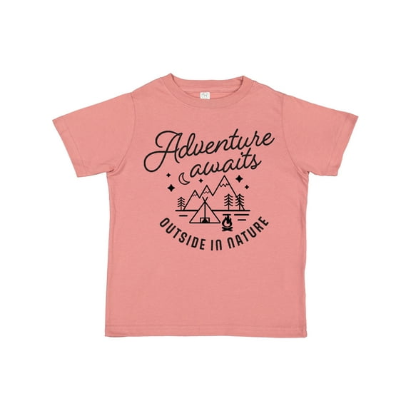 Inktastic Adventure Awaits Outside in Nature with Tent and Mountains Boys or Girls Toddler T-Shirt