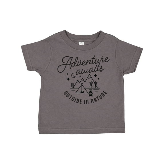 Inktastic Adventure Awaits Outside in Nature with Tent and Mountains Boys or Girls Toddler T-Shirt