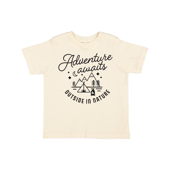 Inktastic Adventure Awaits Outside in Nature with Tent and Mountains Boys or Girls Toddler T-Shirt