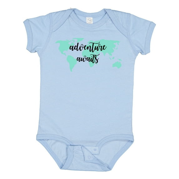 Inktastic Adventure Awaits Teal World Map Boys or Girls Baby Bodysuit