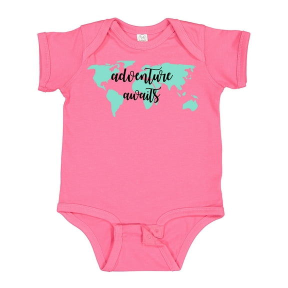 Inktastic Adventure Awaits Teal World Map Boys or Girls Baby Bodysuit
