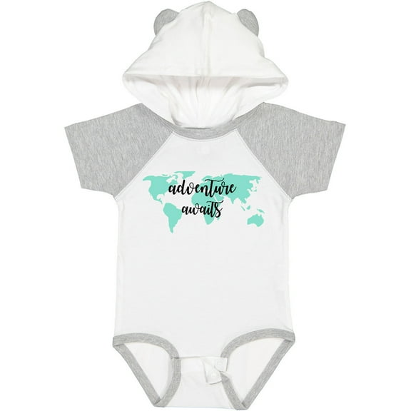 Inktastic Adventure Awaits Teal World Map Boys or Girls Baby Bodysuit