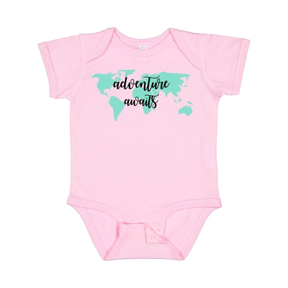 Inktastic Adventure Awaits Teal World Map Boys or Girls Baby Bodysuit