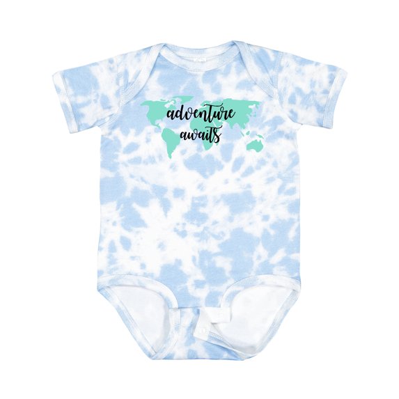 Inktastic Adventure Awaits Teal World Map Boys or Girls Baby Bodysuit