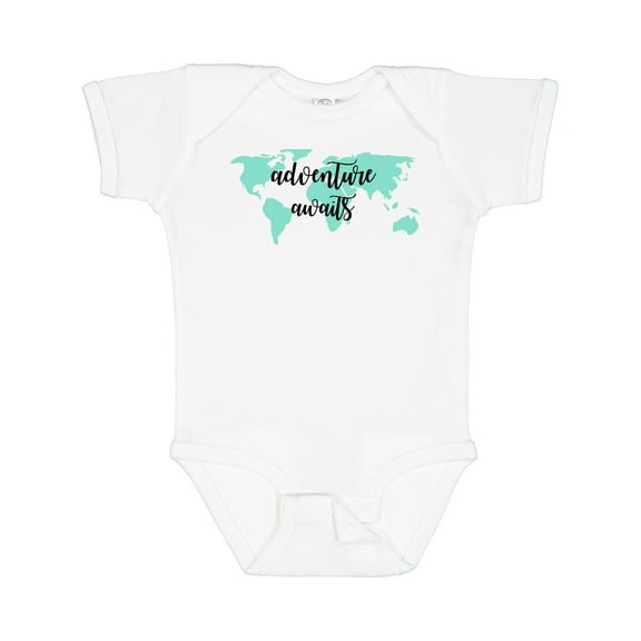 Inktastic Adventure Awaits Teal World Map Boys or Girls Baby Bodysuit