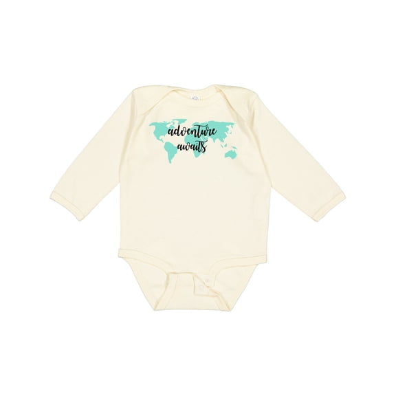 Inktastic Adventure Awaits Teal World Map Boys or Girls Long Sleeve Baby Bodysuit
