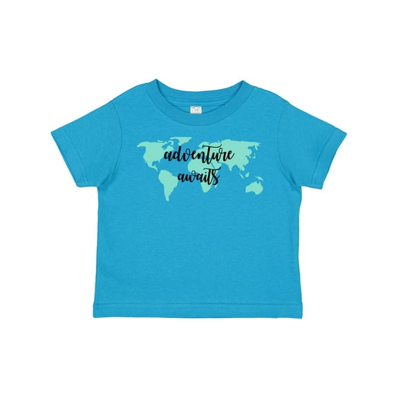 Inktastic Adventure Awaits Teal World Map Boys or Girls Toddler T-Shirt