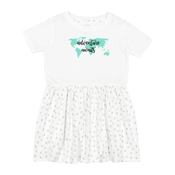 Inktastic Adventure Awaits Teal World Map Girls Toddler Dress