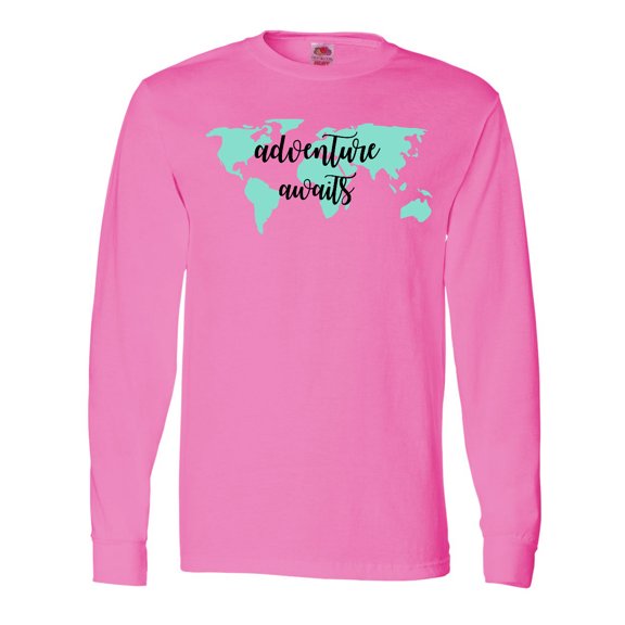 Inktastic Adventure Awaits Teal World Map Long Sleeve T-Shirt