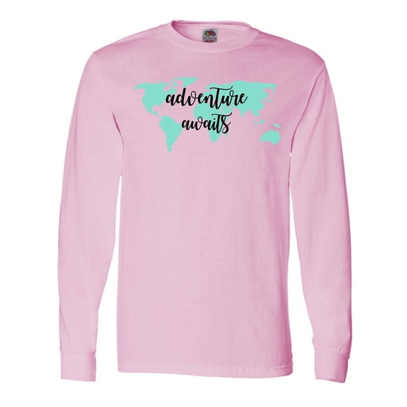 Inktastic Adventure Awaits Teal World Map Long Sleeve T-Shirt