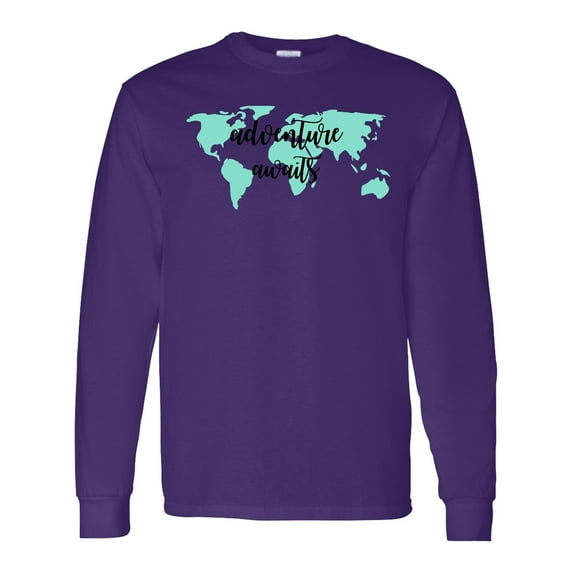 Inktastic Adventure Awaits Teal World Map Long Sleeve T-Shirt