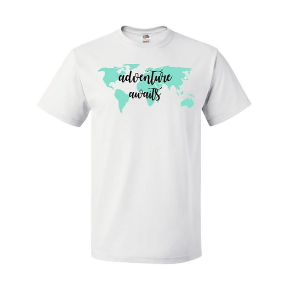 Inktastic Adventure Awaits Teal World Map T-Shirt