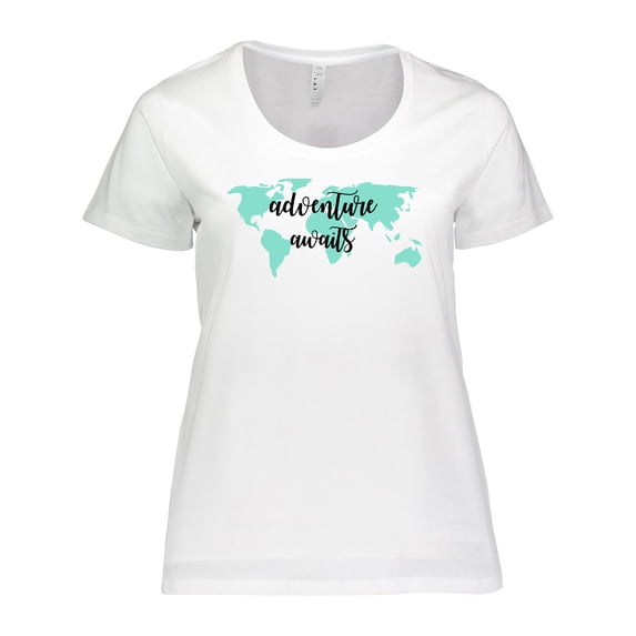 Inktastic Adventure Awaits Teal World Map Women's Plus Size T-Shirt