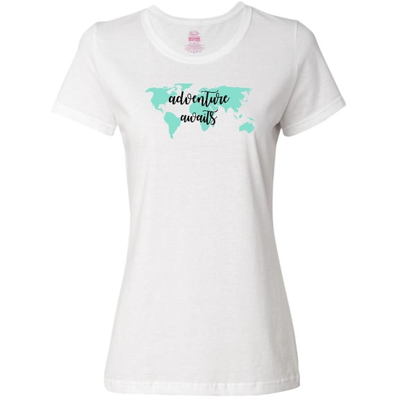 Inktastic Adventure Awaits Teal World Map Women's T-Shirt