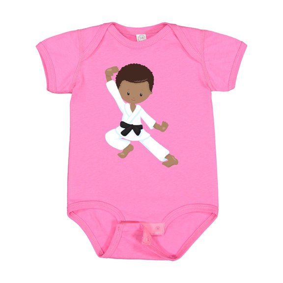 Inktastic African American Boy, Black Belt, Karate Pose Boys Baby Bodysuit